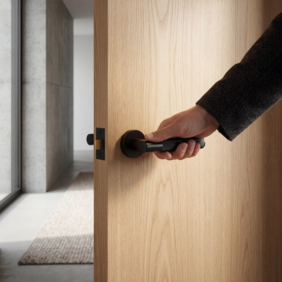 Solid brass knurled door handles for modern luxury homes