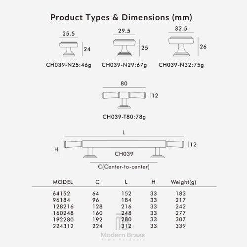 Technical drawing of curtain rod dimensions with labeled measurements and product types.