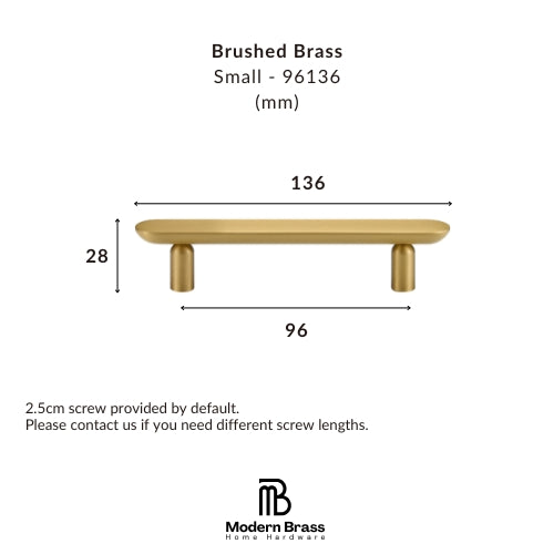 Medium brushed nickel flat oval solid brass drawer pull resting upside down showing threaded mounting posts