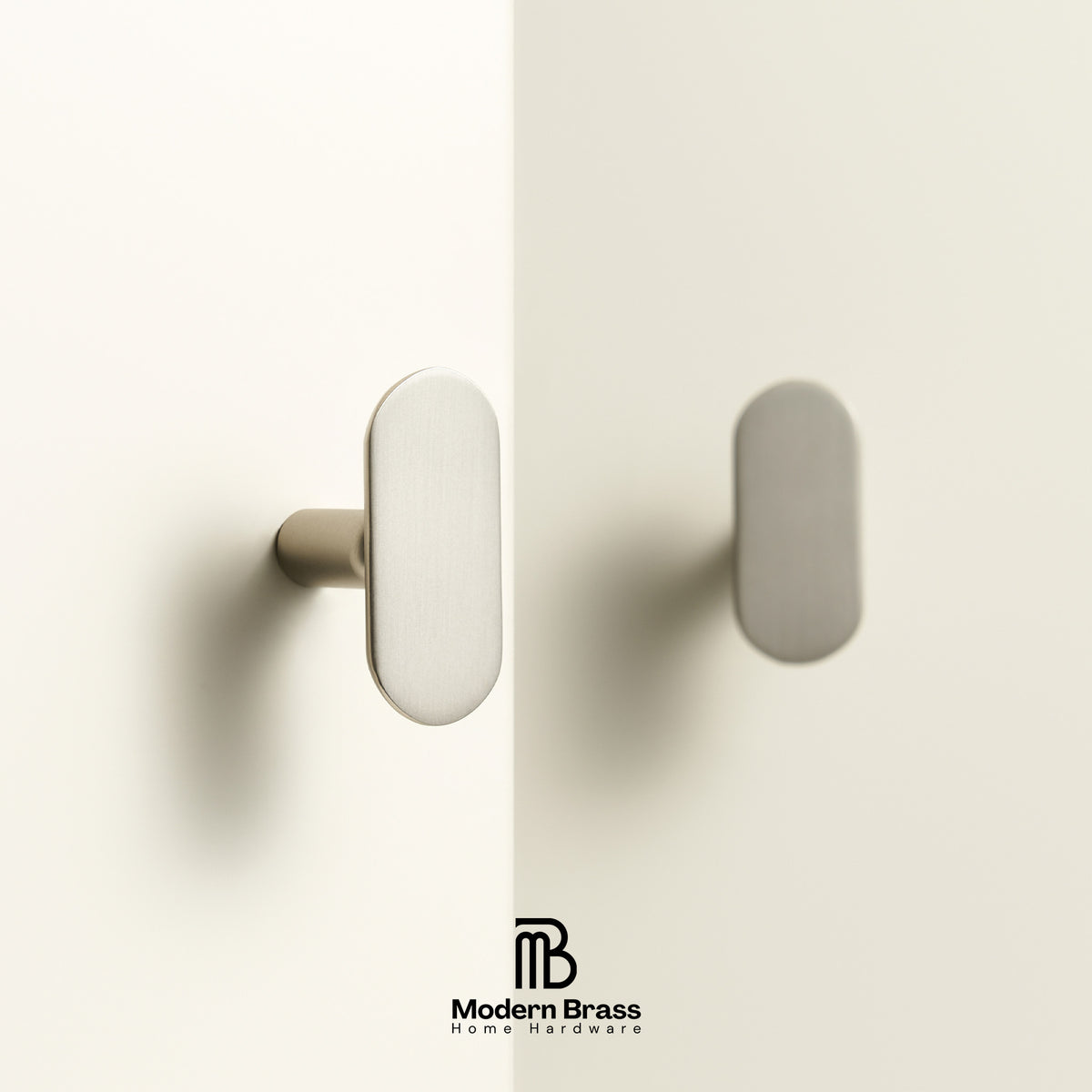 Collection of flat oval solid brass cabinet handles and capsule T-knobs in brushed gold, antique bronze, brushed nickel, and matte gold finishes