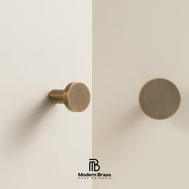 Brass door handle on a white door with 'Modern Brass' logo.