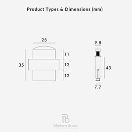 Technical dimension diagram for a brass home hardware component, showing product type and measurements in millimeters on a light gray background, with the Modern Brass logo at the bottom.