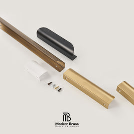 Matte black half-moon cabinet pull made of 100% solid brass for modern kitchens.