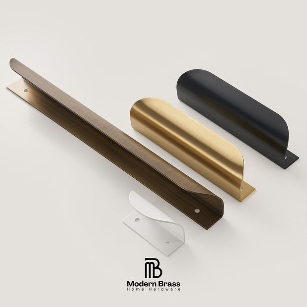 Solid brass black cup pull with a seamless semi-circular silhouette for vanities.