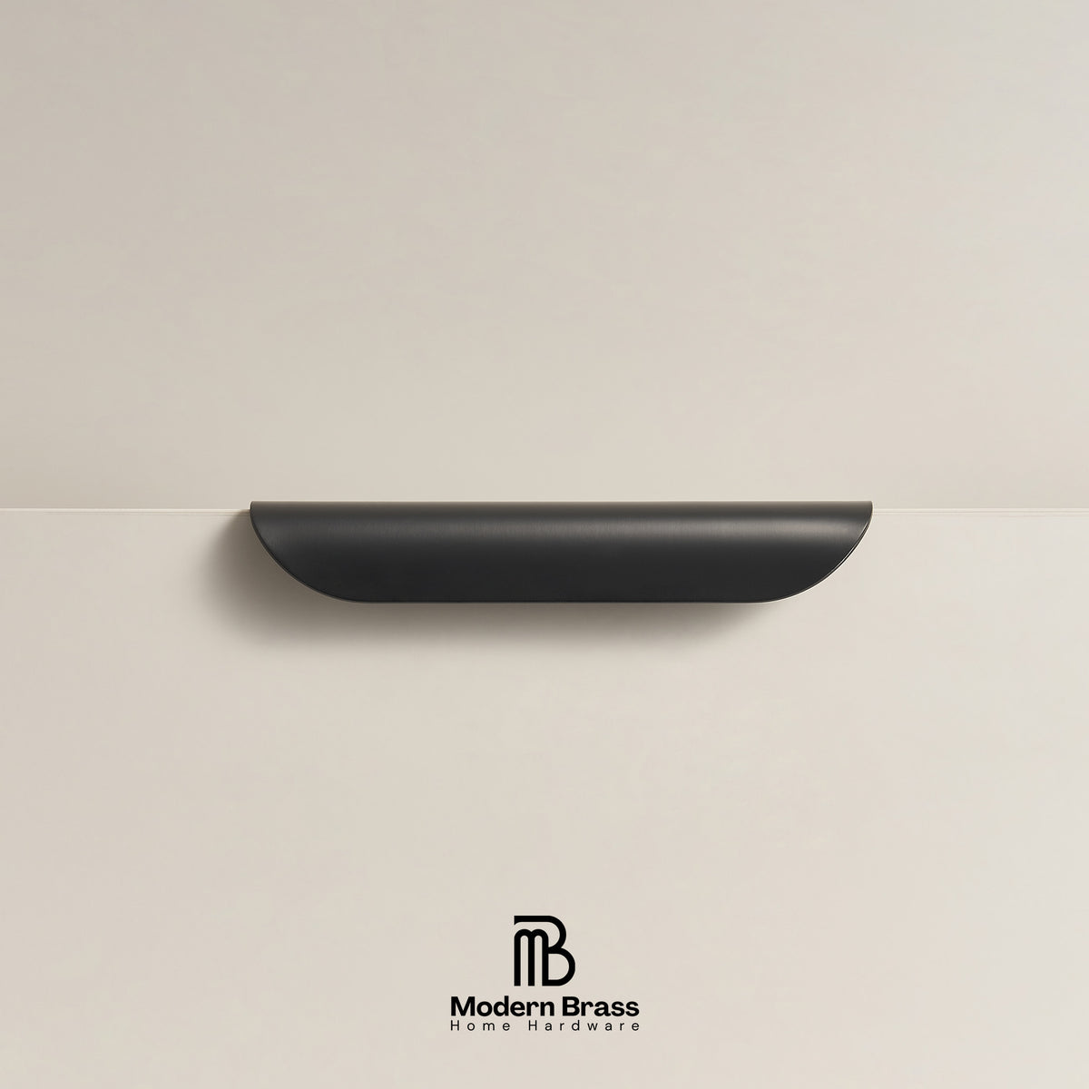 Modern industrial black crescent pull in solid brass for designer wardrobes.