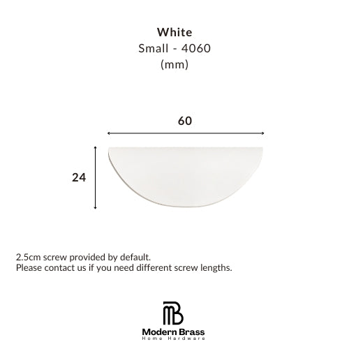 Solid brass white cup pull featuring a seamless semi-circular silhouette.
