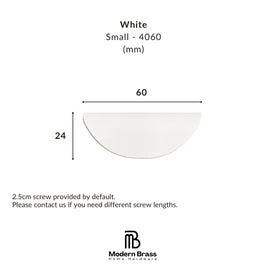 Solid brass white cup pull featuring a seamless semi-circular silhouette.