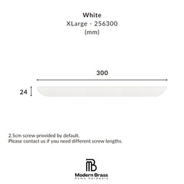 Measurement chart for a white XLarge light fixture with dimensions and Modern Brass logo.