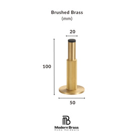 A brushed brass cylindrical hardware component with dimension labels showing 35 mm width, 30 mm height, and 32 mm base diameter, on a white background with Modern Brass branding.