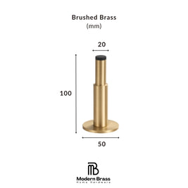 A brushed brass cylindrical hardware component with dimension labels showing 35 mm width, 30 mm height, and 32 mm base diameter, on a white background with Modern Brass branding.