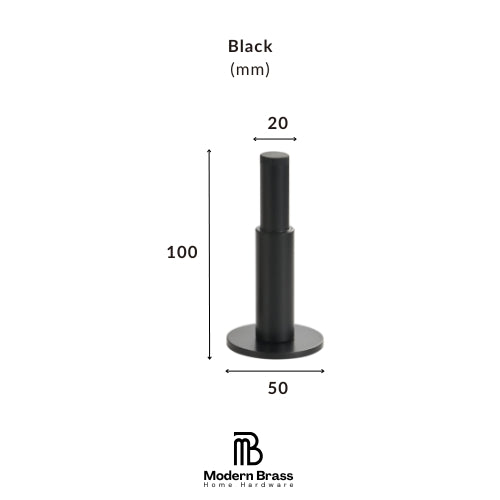 A black cylindrical knob or dial shown on a white background with dimension labels indicating 30 mm height, 35 mm top diameter, and 32 mm base diameter. Text above reads 'Black (mm)' and the Modern Brass Home Hardware logo appears at the bottom.