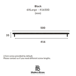 Black 6XL large bed frame dimension diagram showing a 500 x 416 mm frame with a height of 35 mm, by Modern Brass Home Hardware.